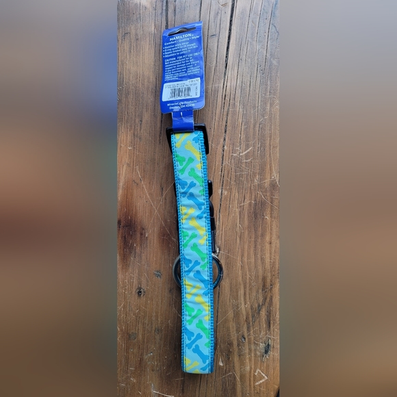 2 /$15  Hamilton Dog Collar Nylon Ribbon Overlay  18 to 26 Blue Yellow Bones - Picture 3 of 8